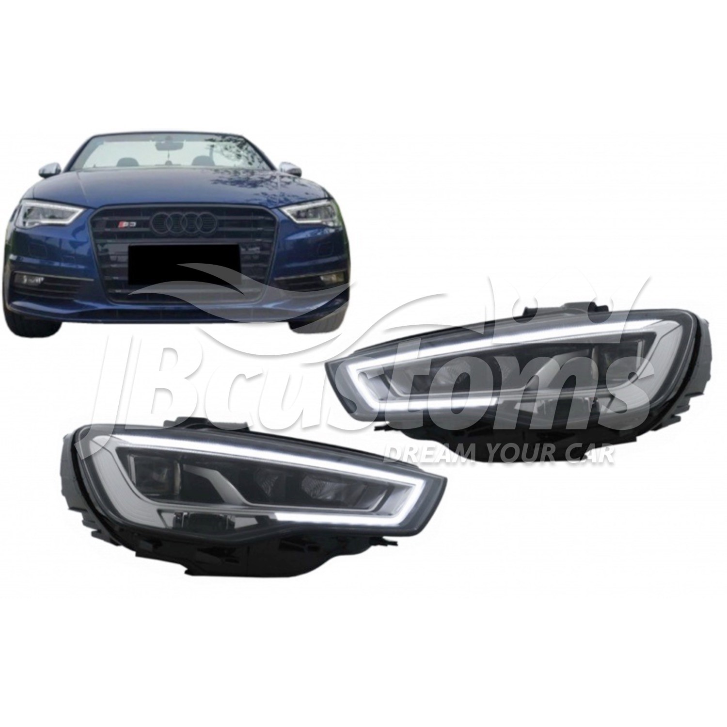 Smag frekvens Underholde JBCustoms - Full LED Headlights suitable for Audi A3 8V Pre-Facelift (2013- 2016) Upgrade for Halogen with Sequential Dynamic Turning Lights LHD