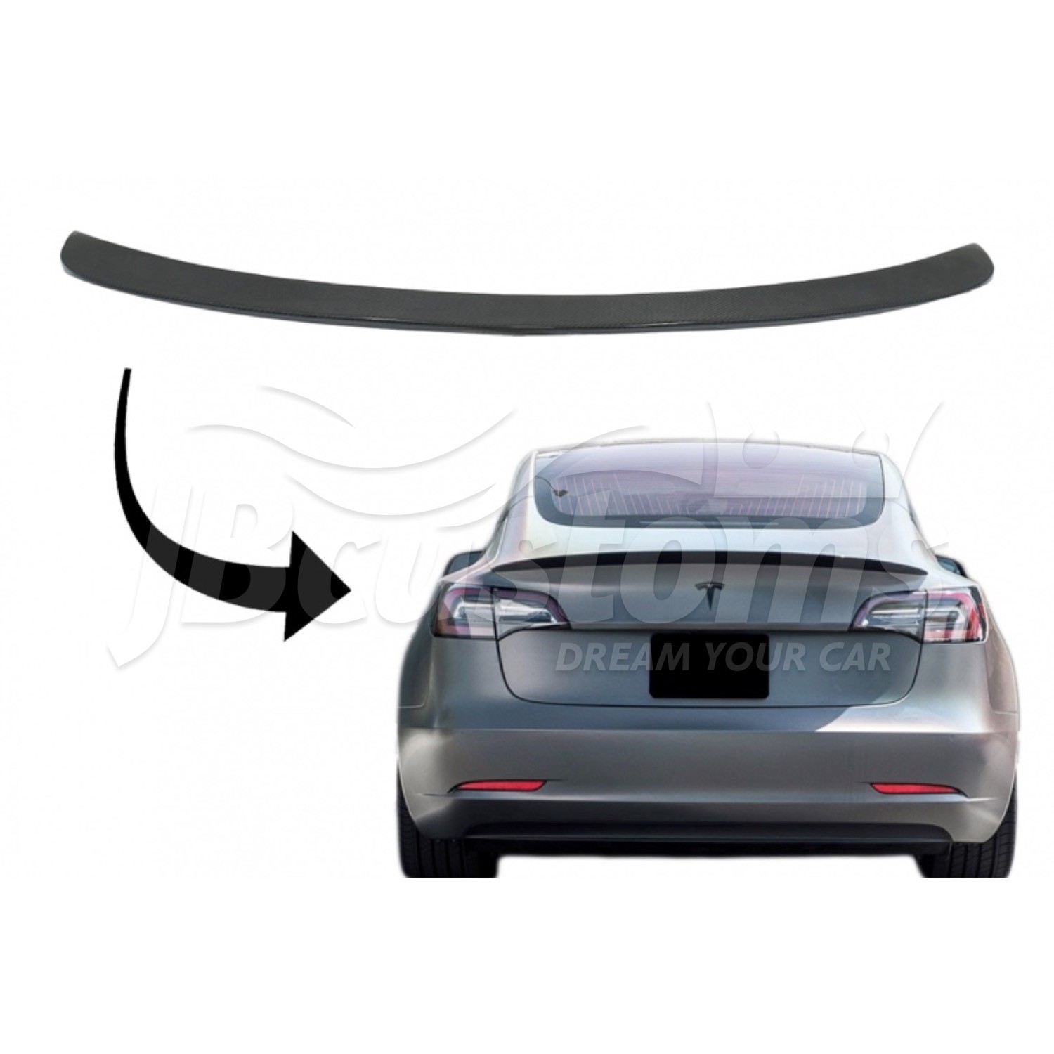 JBCustoms - Carbon Fiber Trunk Spoiler Tesla Model 3 (2017+)